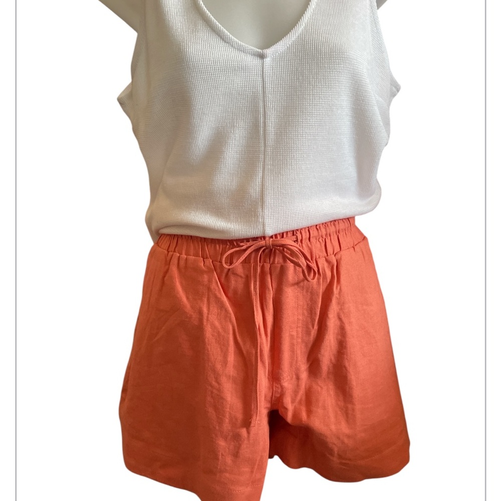 A New Day coral l shorts  large NWT  linen Rayon comfy elastic waist summer